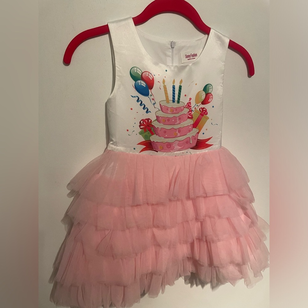 Girls pink birthday dress with tulle skirt, size 6